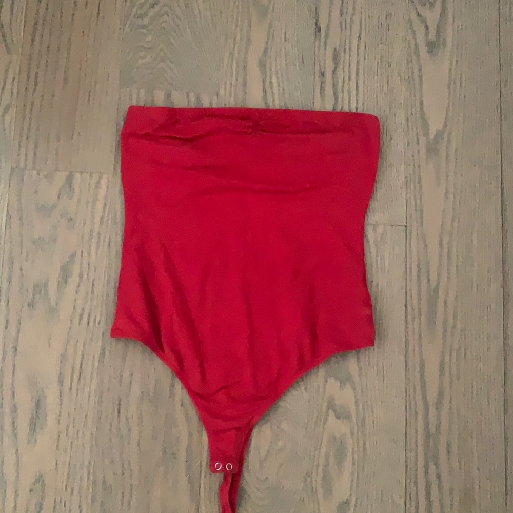 red strapless bodysuit